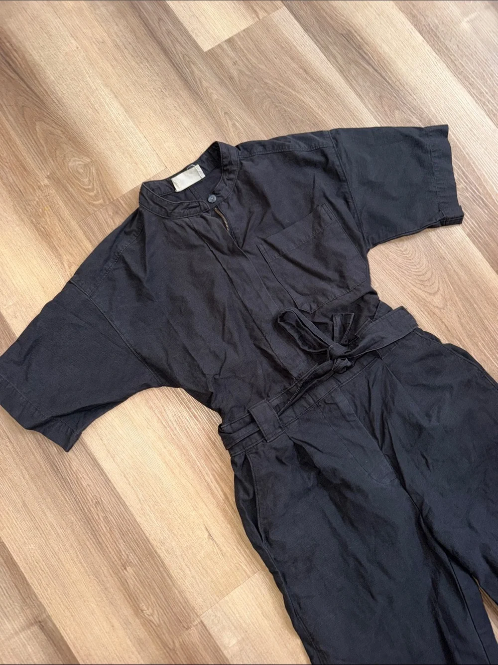 Everlane The Fatigue Short-Sleeve Jumpsuit Crop Belted Organic Cotton Gray 6